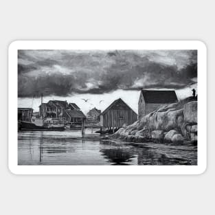 Peggys Cove in Black & White Sticker